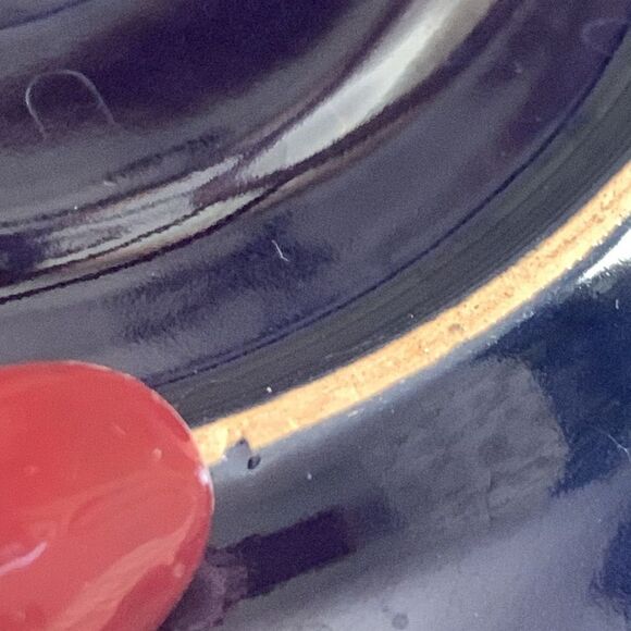 Set Of Three Small Dark Navy Blue & Gold Porcelain Saucers Signed Richard Ginori - Picture 10 of 16